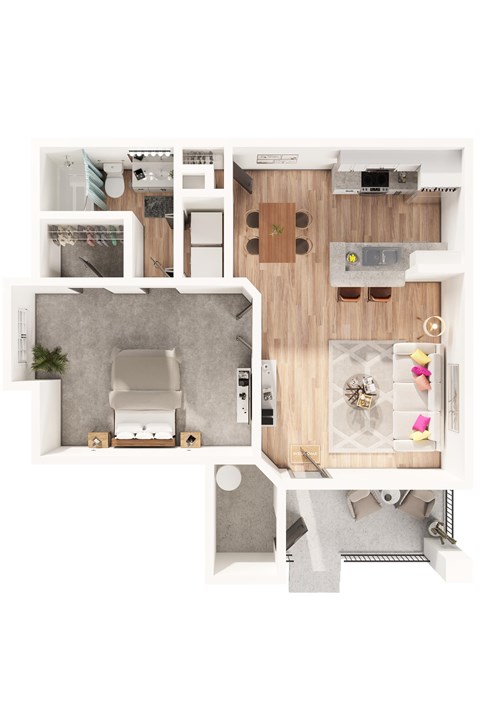 Floor plan for 1 bed, 1 bath, 759 sqft